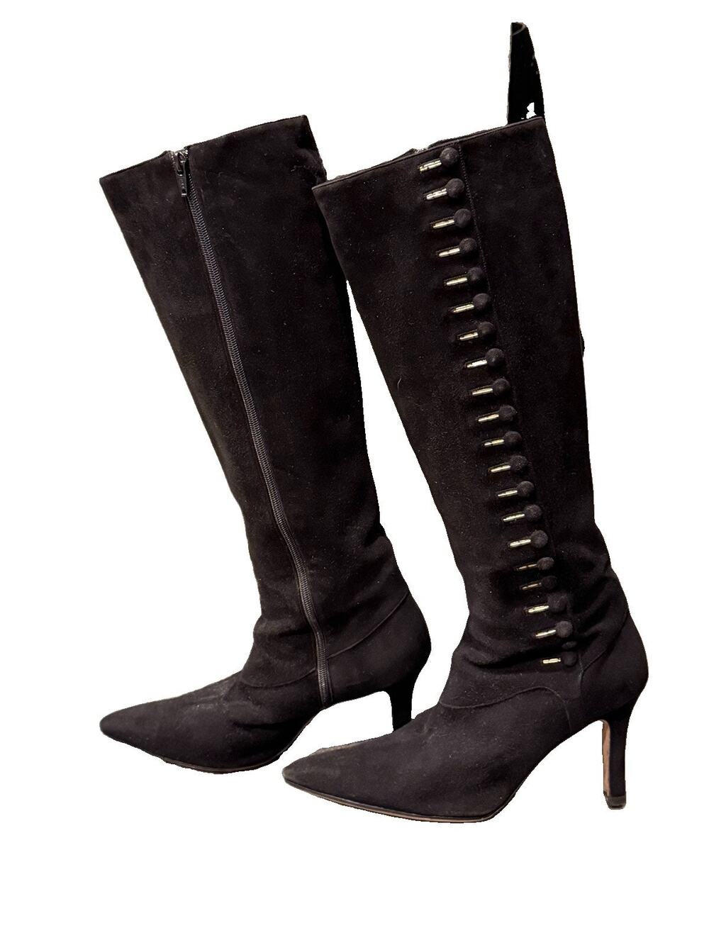 Manolo Blahnik Black Suede Lace Up Corset Knee High Pointed Stiletto Boots 41"